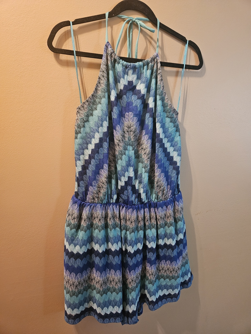 Express Blue Chevron Halter Tank Romper